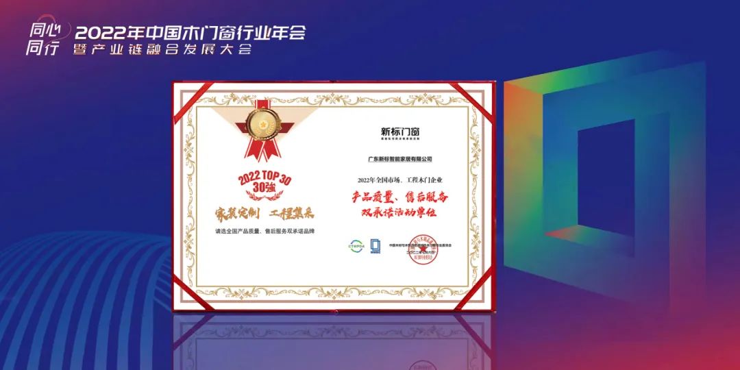 新标门窗荣获“2022年全国市场、工程木门企业产品质量、售后服务双承诺活动单位”称号!(图4)